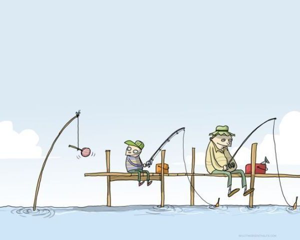 De vissen vissen ook