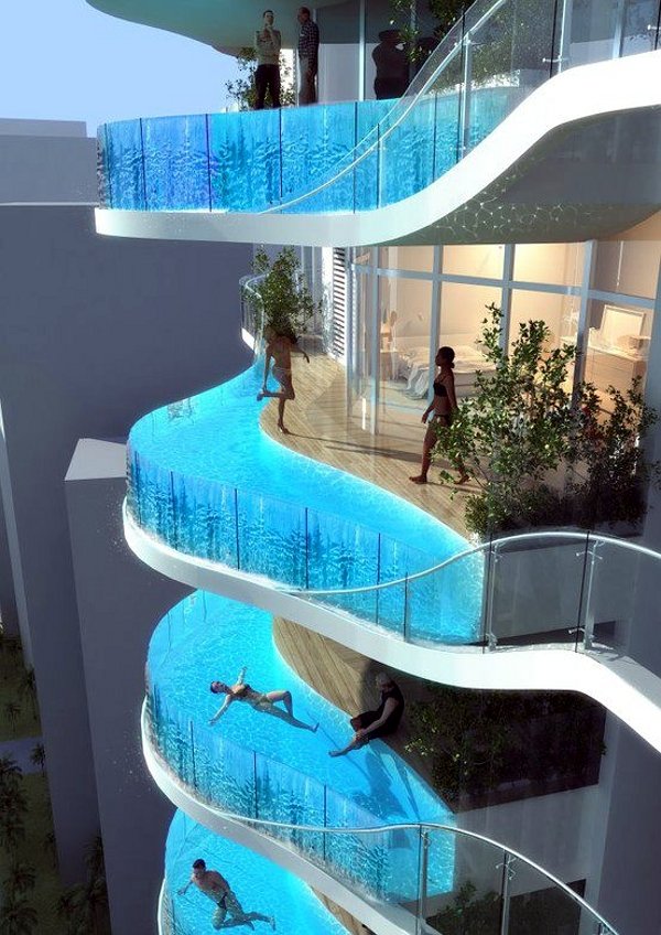 Eigen zwembad op elk balkon
