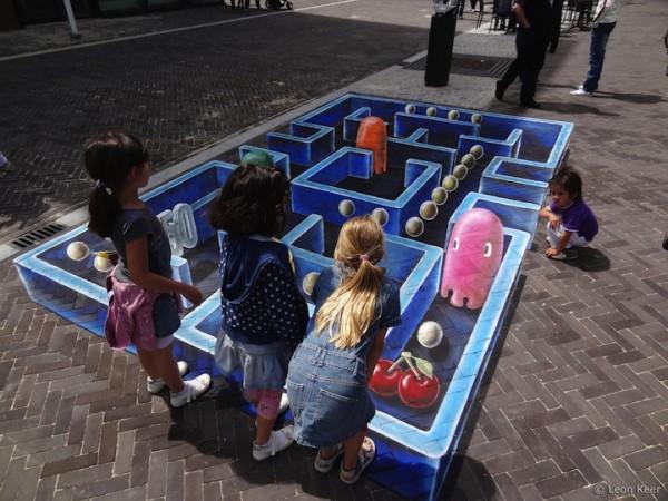 3D straattekening van Pac-Man