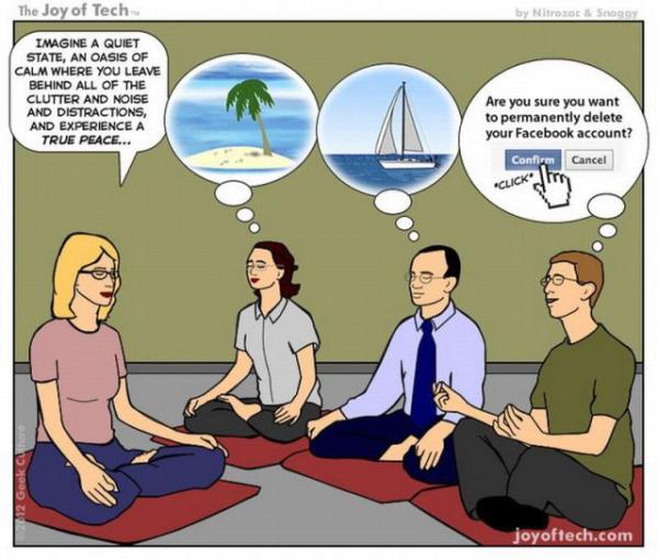 Een Facebook verslaafde bij een yoga sessie
