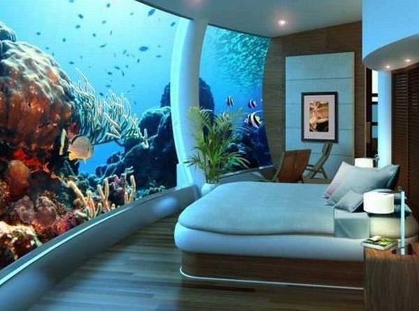 Slaapkamer in aquarium