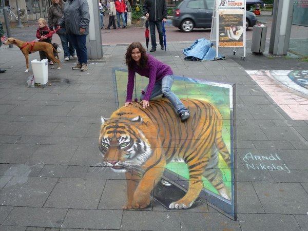 Optische illusie in 3D straattekening