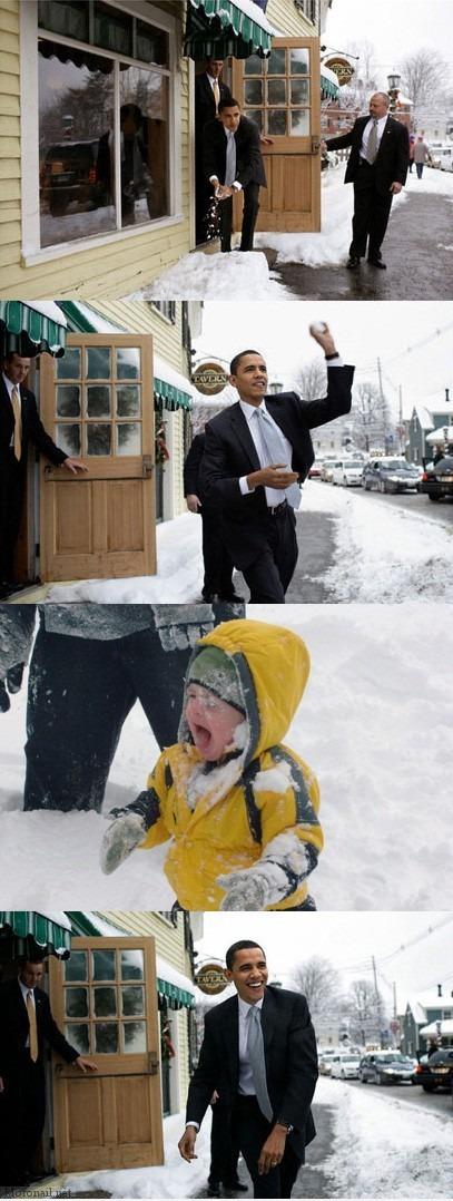 Gooit Obama sneeuwballen naar kinderen?